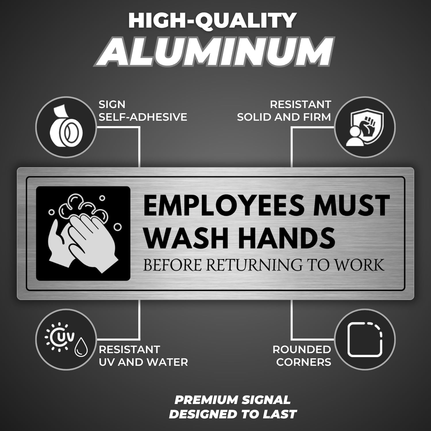 Employees Must Wash Hands Sign – 3 x 9 Inch – Aluminum – Strong Self-Adhesive…