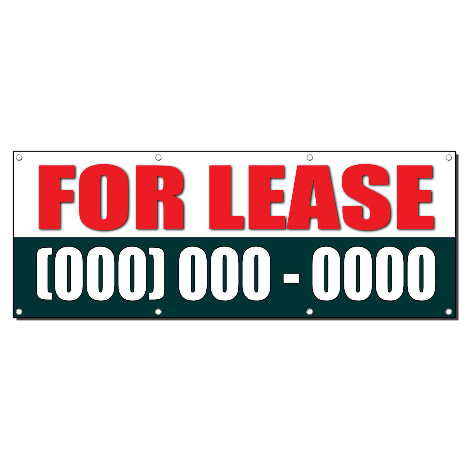 FOR LEASE Custom Phone Number 3 ft x 6 ft Banner Sign w/6 Grommets