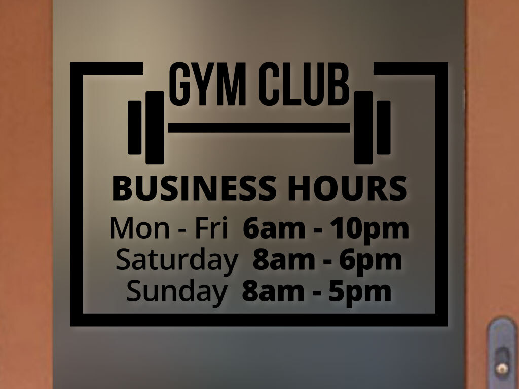 GYM CLUB ORIGINAL BUSINESS HOURS COLORS and Sizes PERSONALIZED Sign