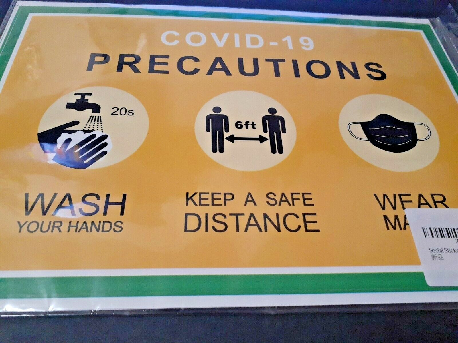 Social Distance Precautions Yellow 12″x9″ Stickers Pack of 6 NEW US Seller