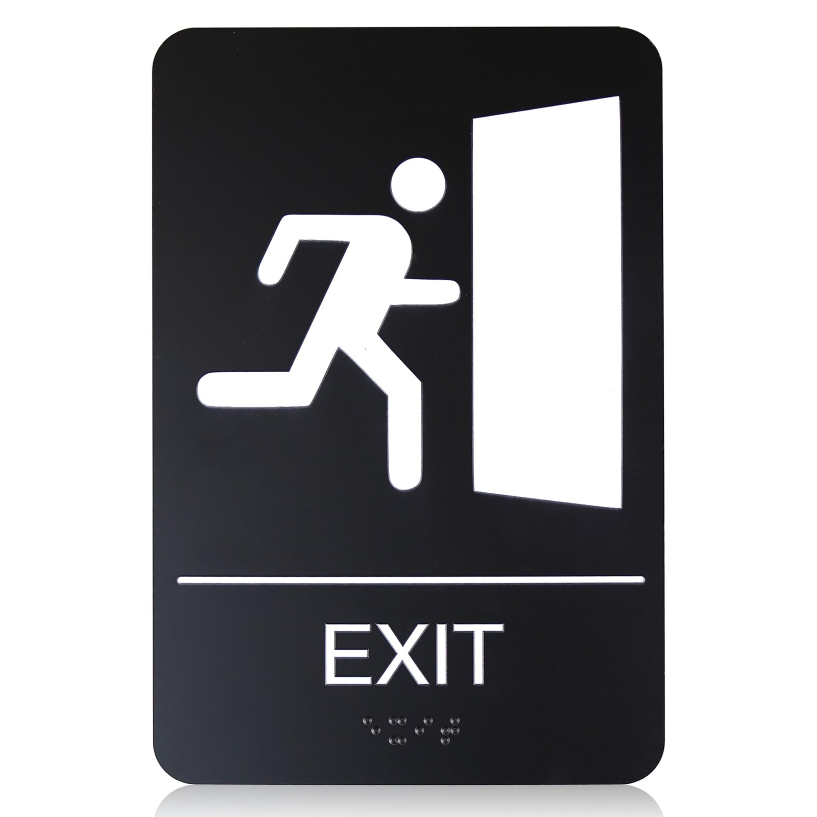 6 x 9-Inch Exit Door Sign with Adhesive, Black, ADA Compliant with Braille Le…