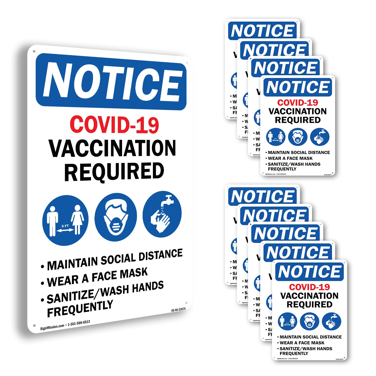 Covid-19 Vaccination Required Public Safety Sign Metal,, Decal 5 or 10 Pack