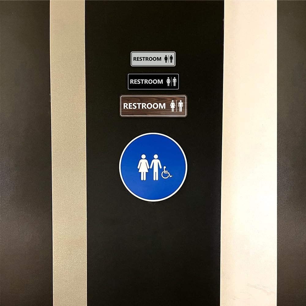 Standard All Gender Restroom Sign Black Gold – Large 1 Pack