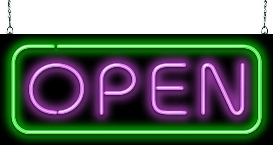Deluxe Open Purple & Green Neon Sign REAL Neon Window Sign Ready to Ship Now