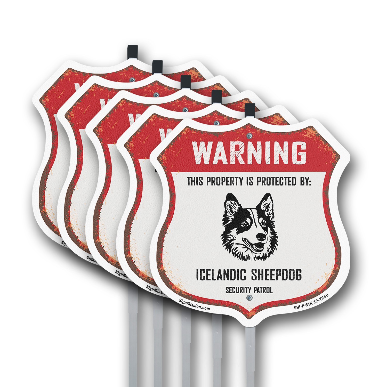 Warning Property Protected by Icelandic Sheepdog Made in Shield Sign With Stake
