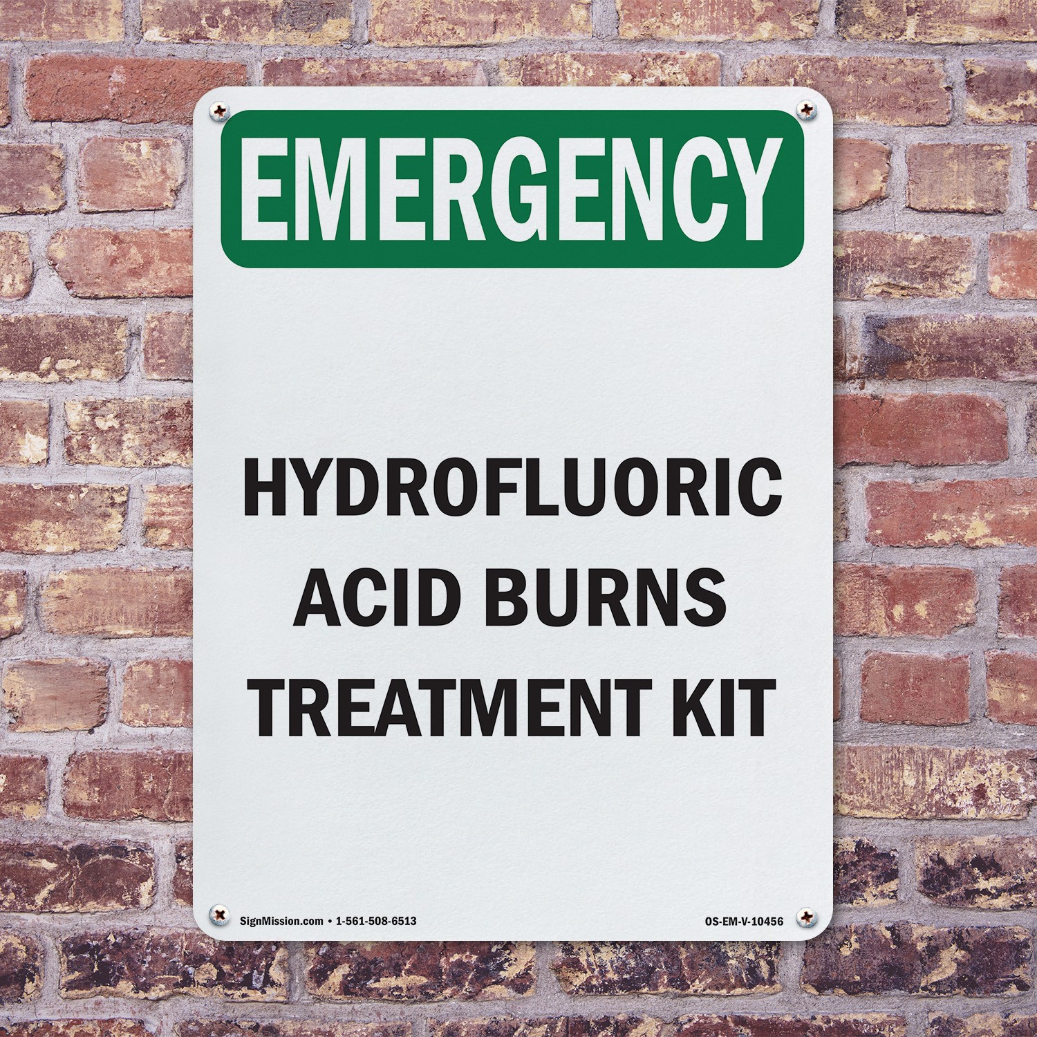 Hydrofluoric Acid Burns Treatment Kit OSHA Emergency Sign, Decal 5 or 10 Pack