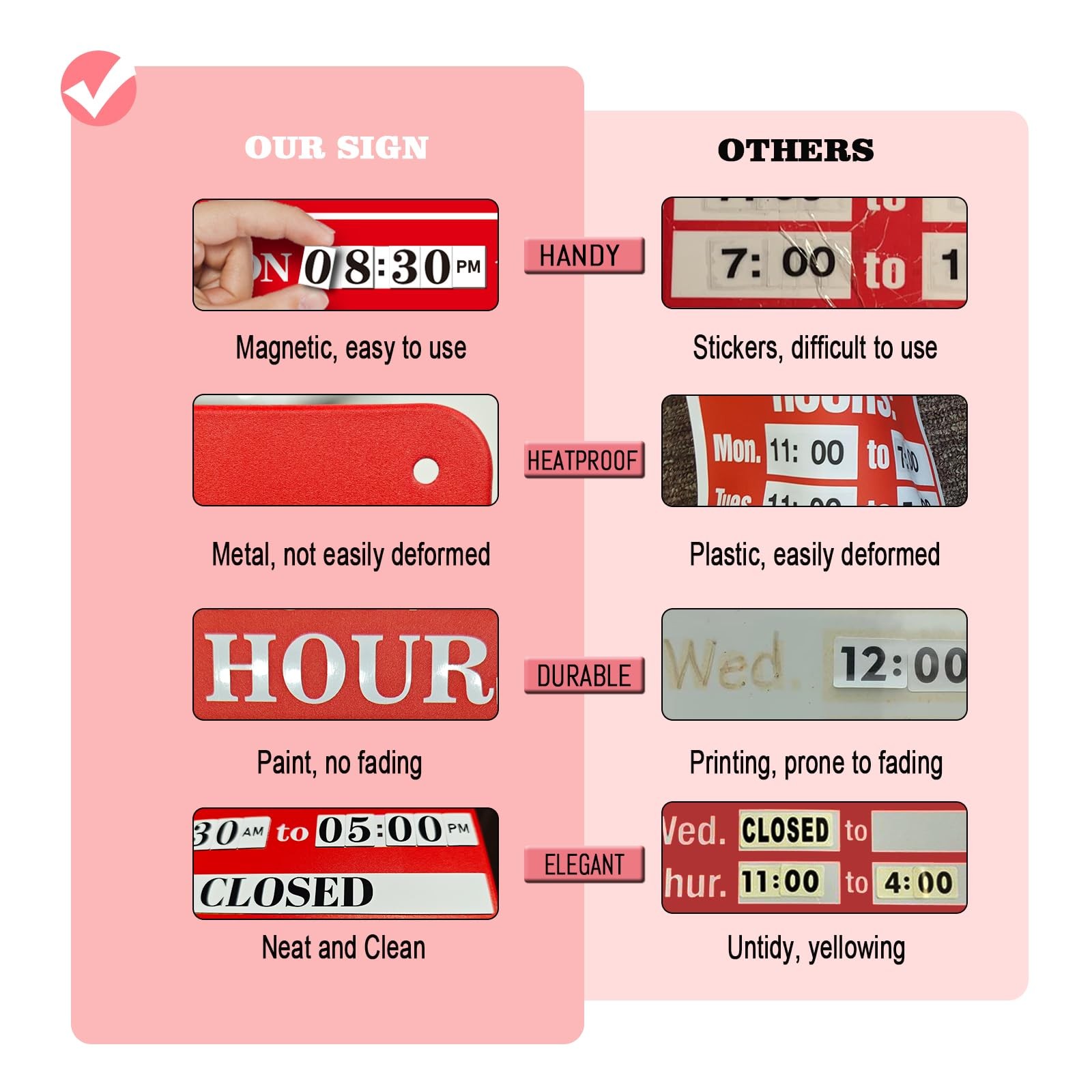 Magnetic Changeable Business Hours Sign, Metal Hours of Operation Signs for Busi