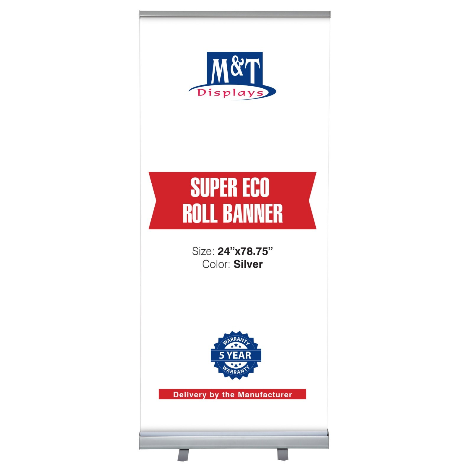 Retractable Roll Up Banner Floor Standing 24×78.75 Inch Silver Aluminum with Bag