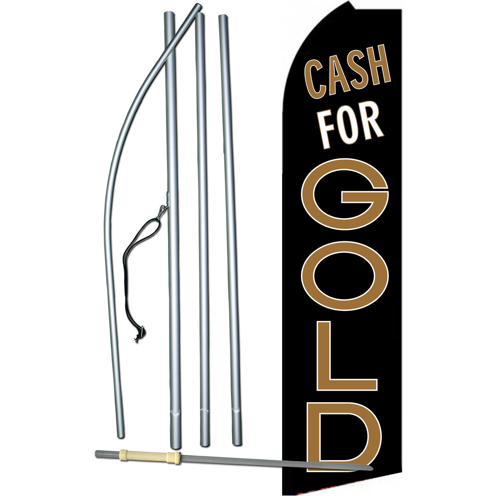Cash For Gold Black Flag with Flag Pole and Spike