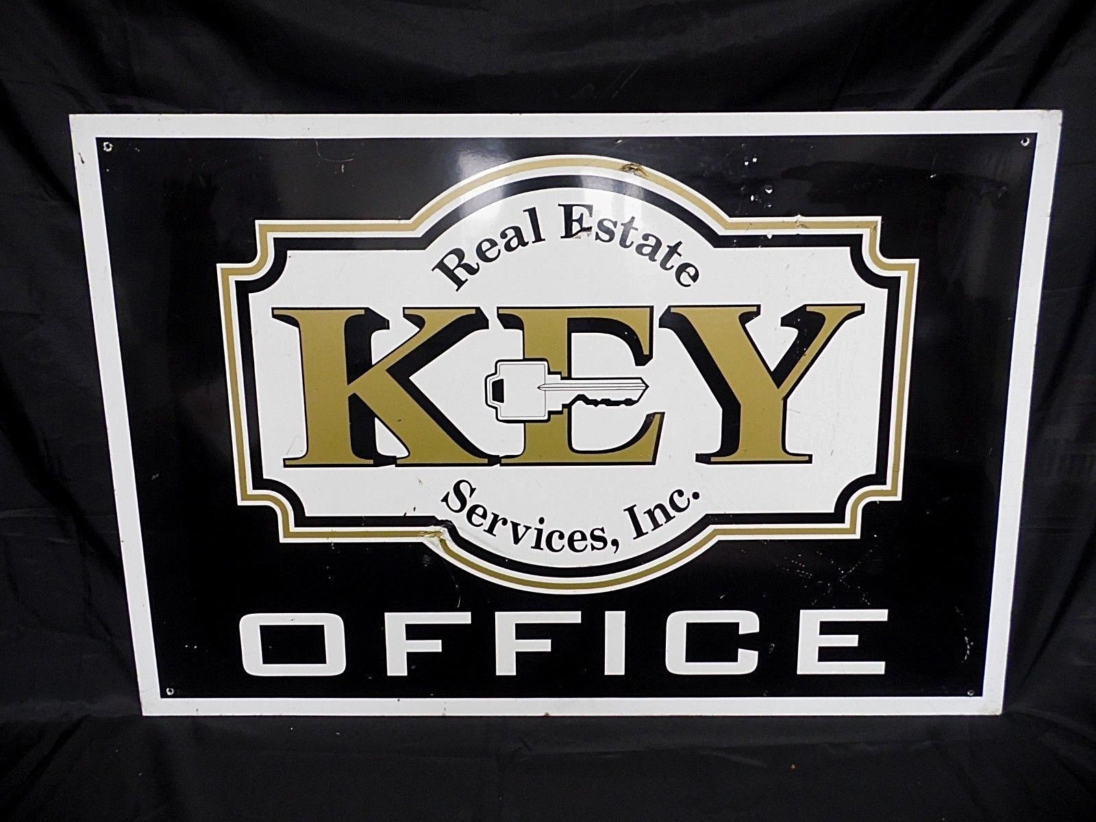Vintage KEY REAL ESTATE SERVICES OFFICE Tin Sign 36″ x 24″ Original