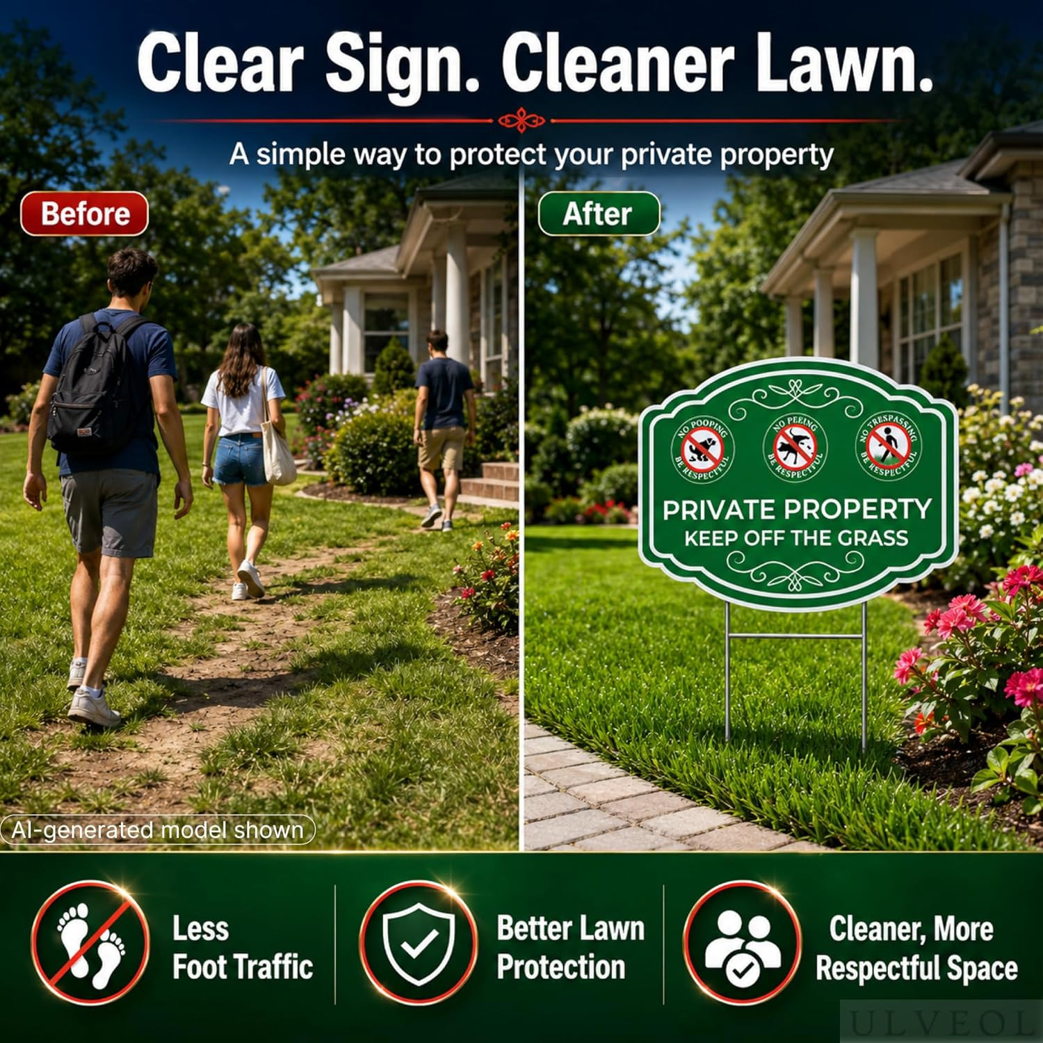 3X Double Sided 12X16 Inches Private Property Keep off the Grass Yard Plastic Si
