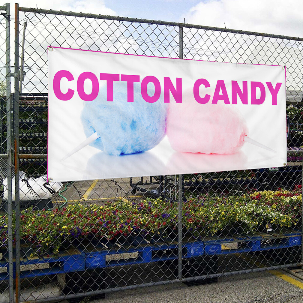 Vinyl Banner Multiple Sizes Cotton Candy Food and Drink Retail Outdoor