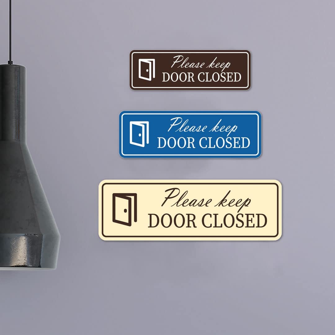 Standard Please Keep Door Closed Sign Brushed Silver Medium Wall Plaque