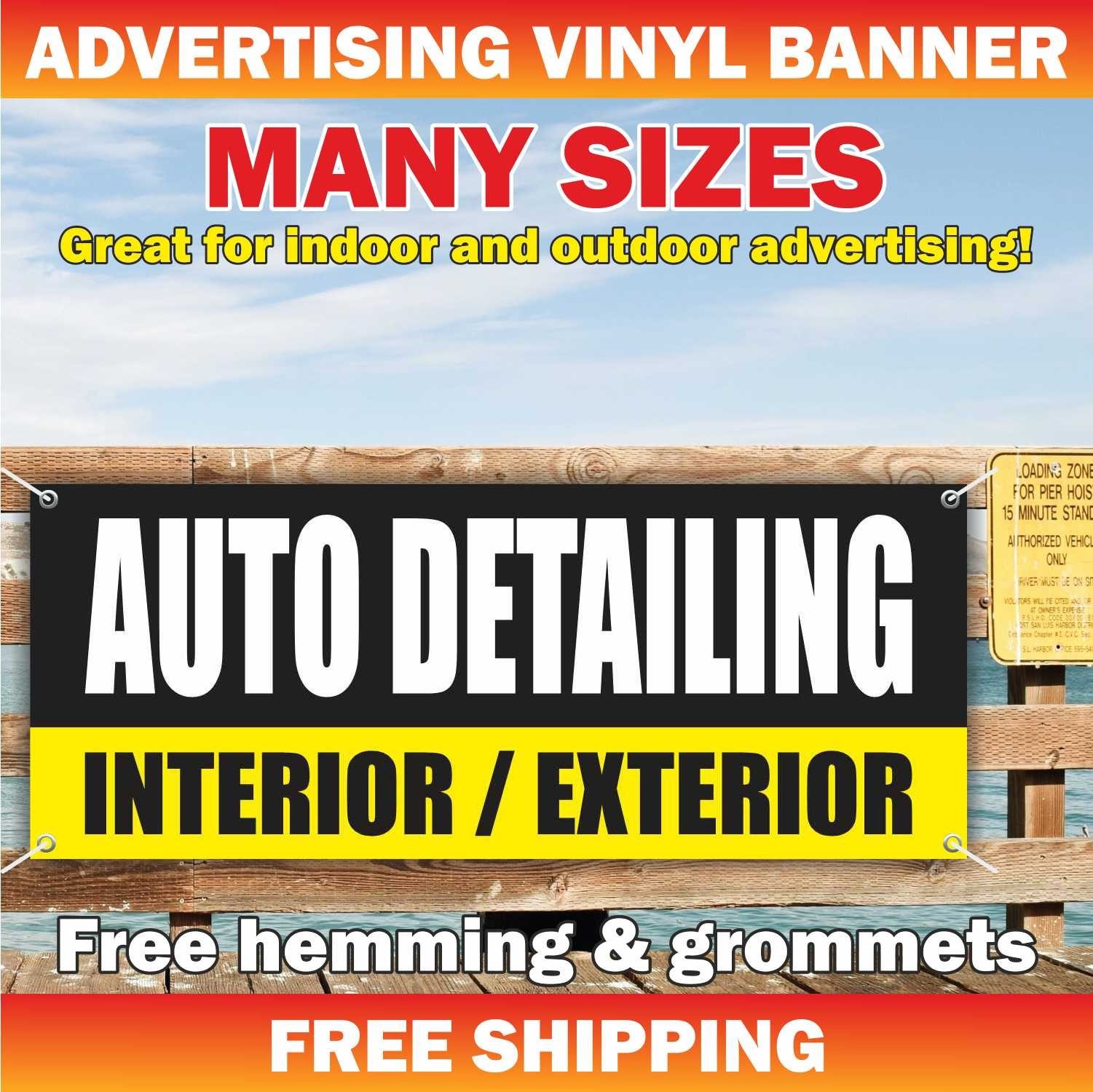 AUTO DETAILING INTERIOR EXTERIOR Advertising Banner Vinyl Mesh Sign cleaning car