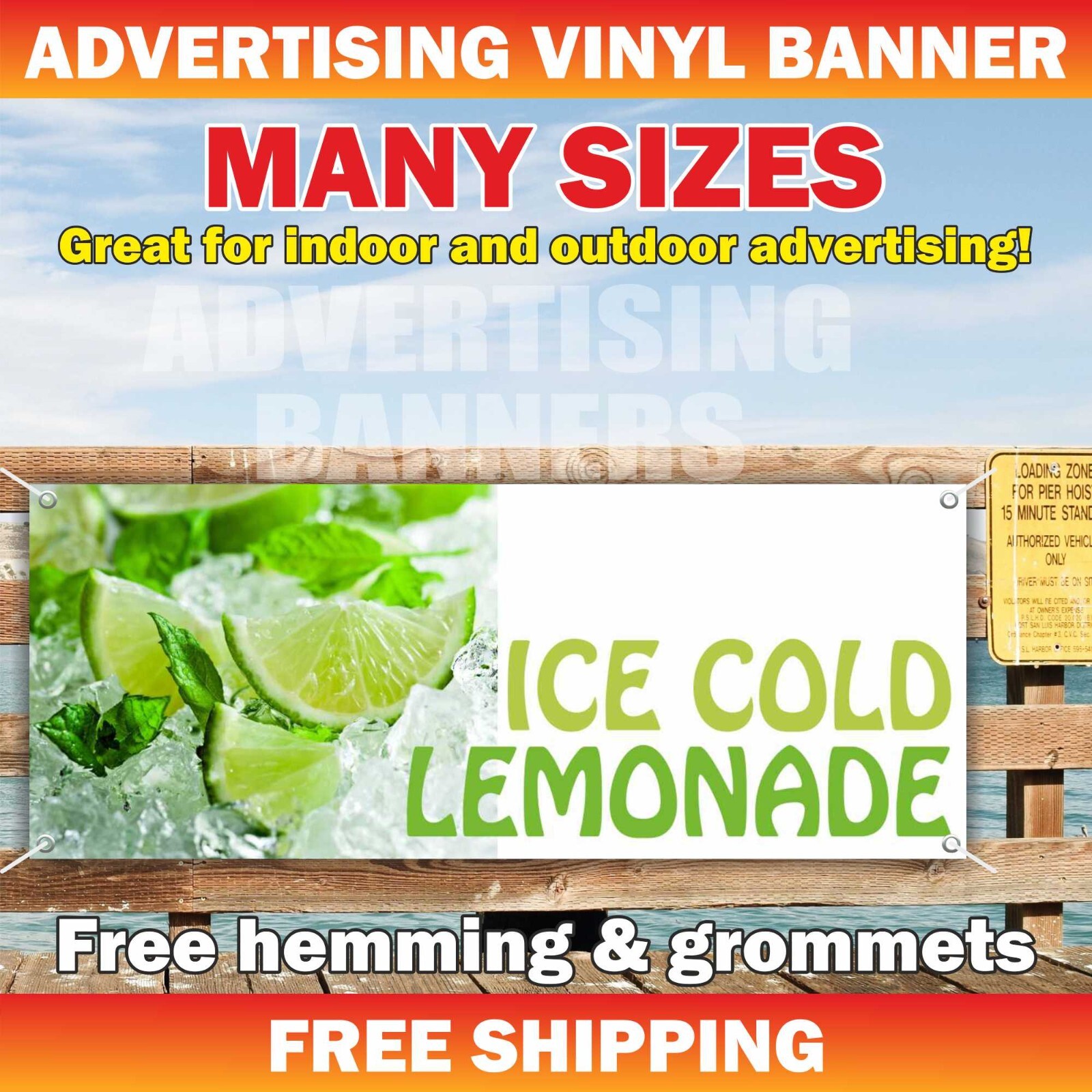 ICE COLD LEMONADE Advertising Banner Vinyl Mesh Sign tea juice water frozen bar