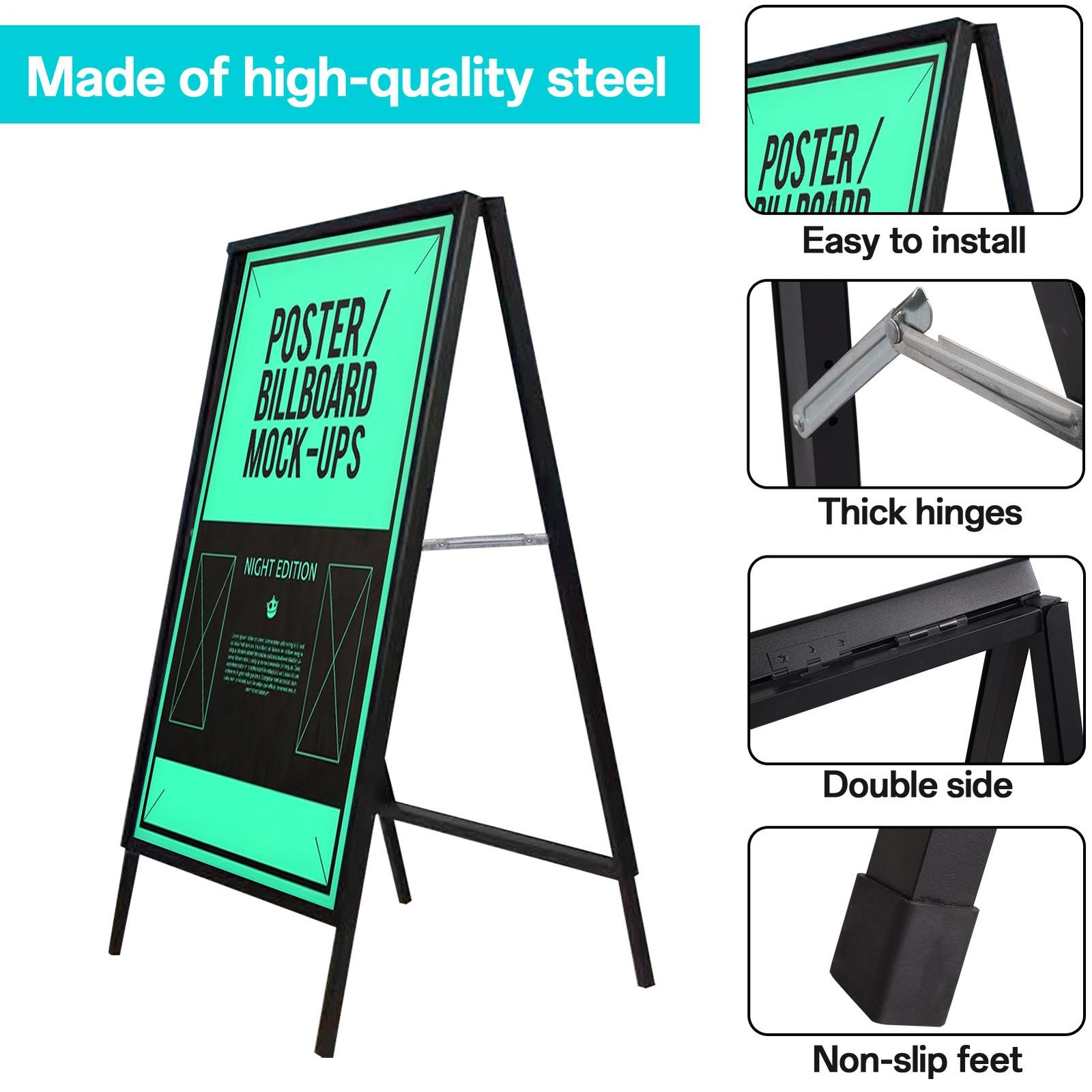 2pcs Heavy-Duty Double-Sided Metal A-Frame Sidewalk Sign Holder Stand 24″x36″