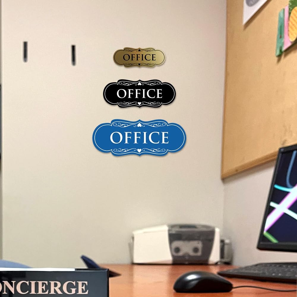 Medium Designer Office Sign Easy Installation Black and Gold Wall Sign