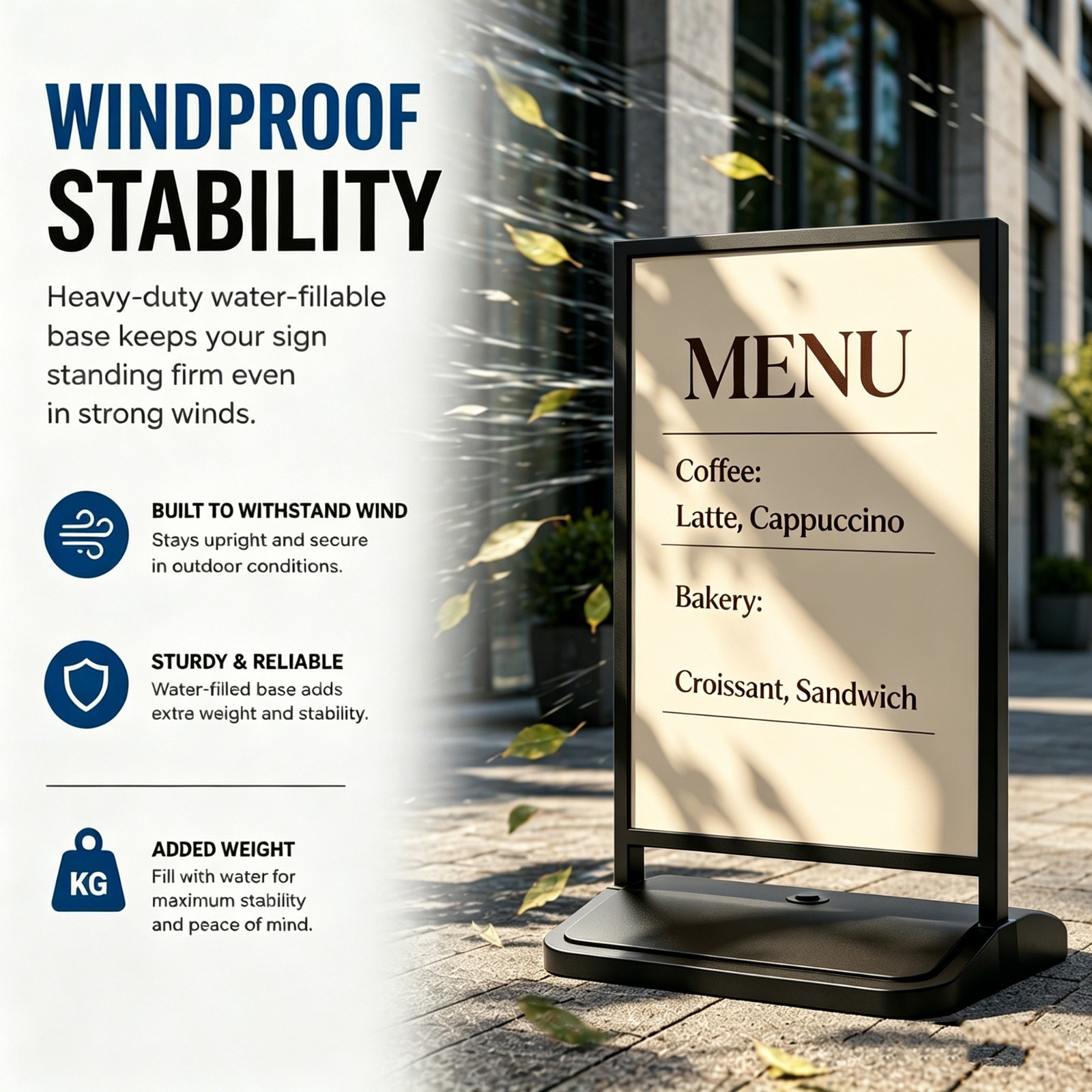 Floor Stand Sign Holder 23⅔”x35½” Indoor and Outdoor Sidewalk Refillable Water