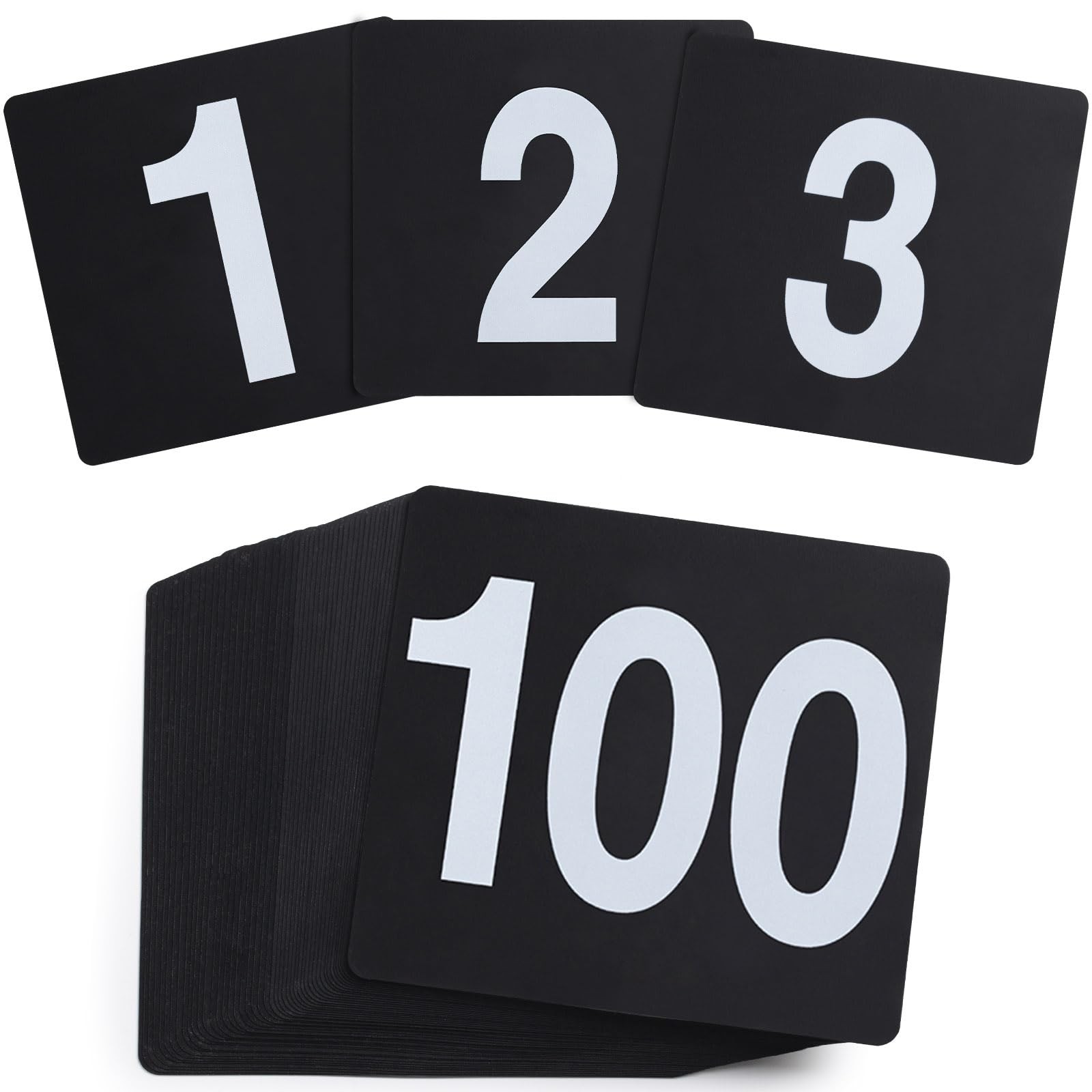 Table Number Cards 1-100, Double Sided Restaurant Table Numbers, 3.5″ Plastic.