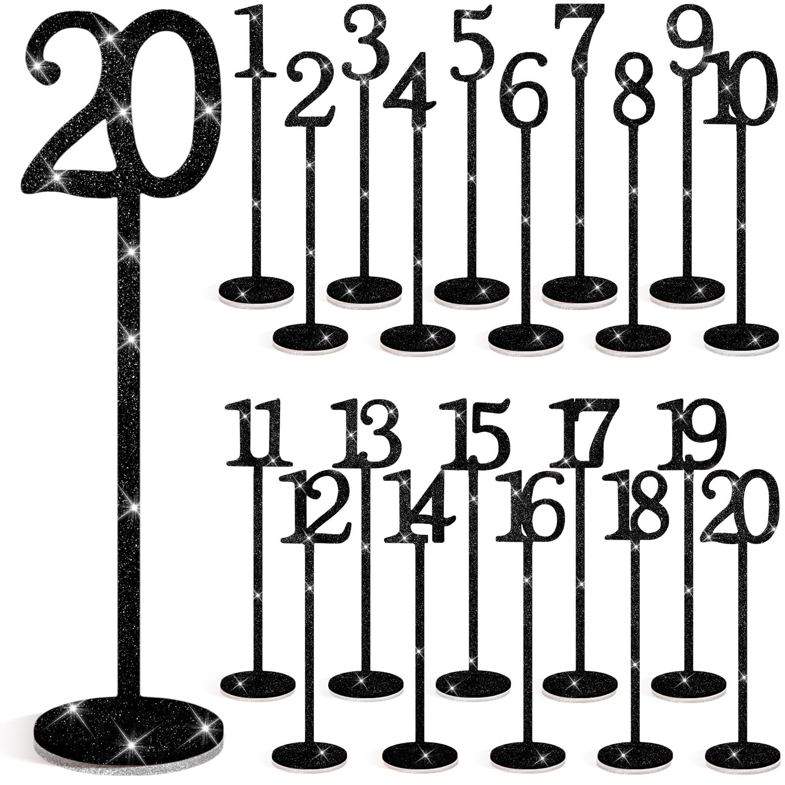 Black Glitter Wooden Table Numbers 120 Wedding Reception Base 20 PCS Set