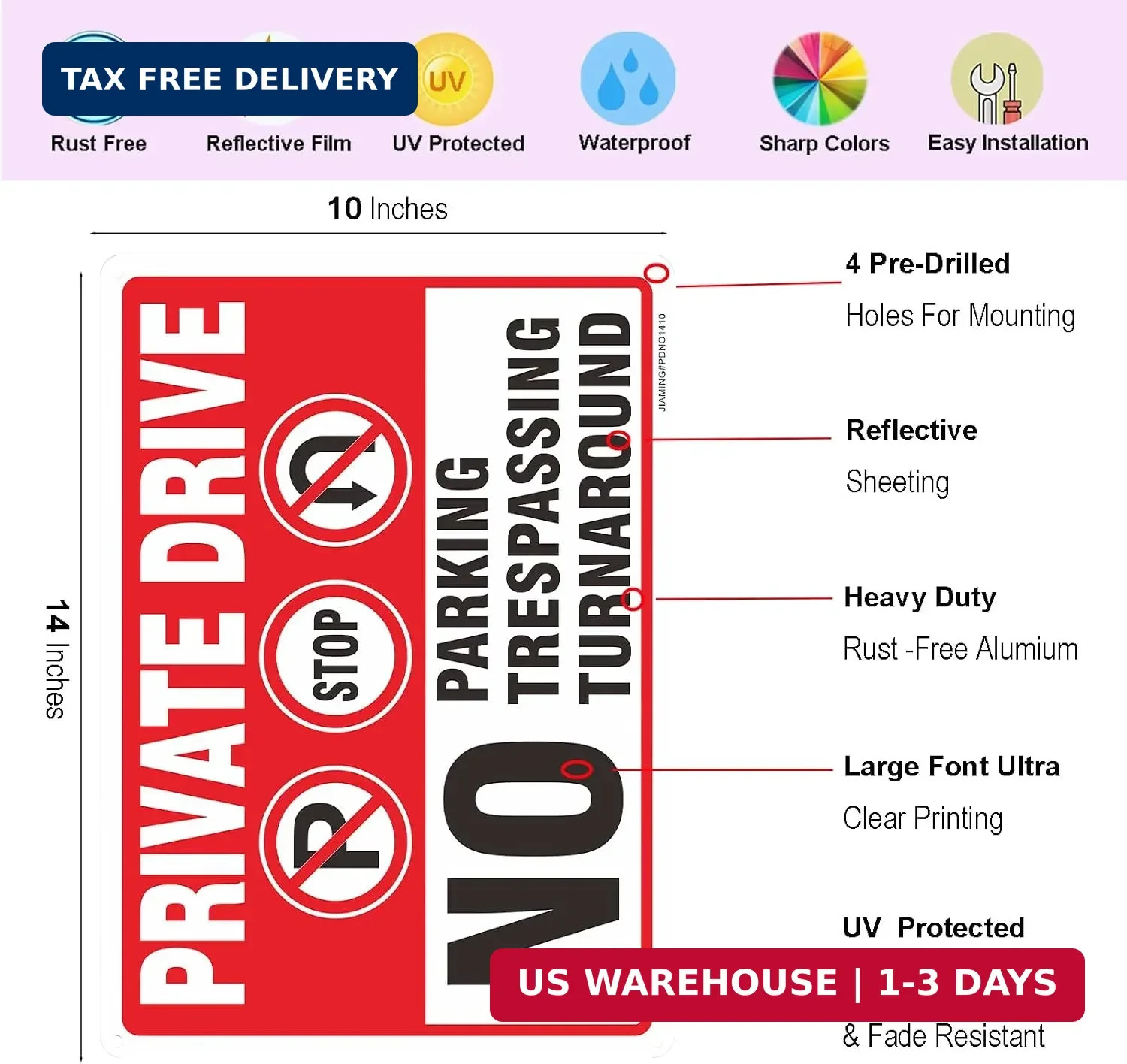 Private Drive No Turn Around Signs, 2 Pack 14×10 inches Driveway No Turnaround N