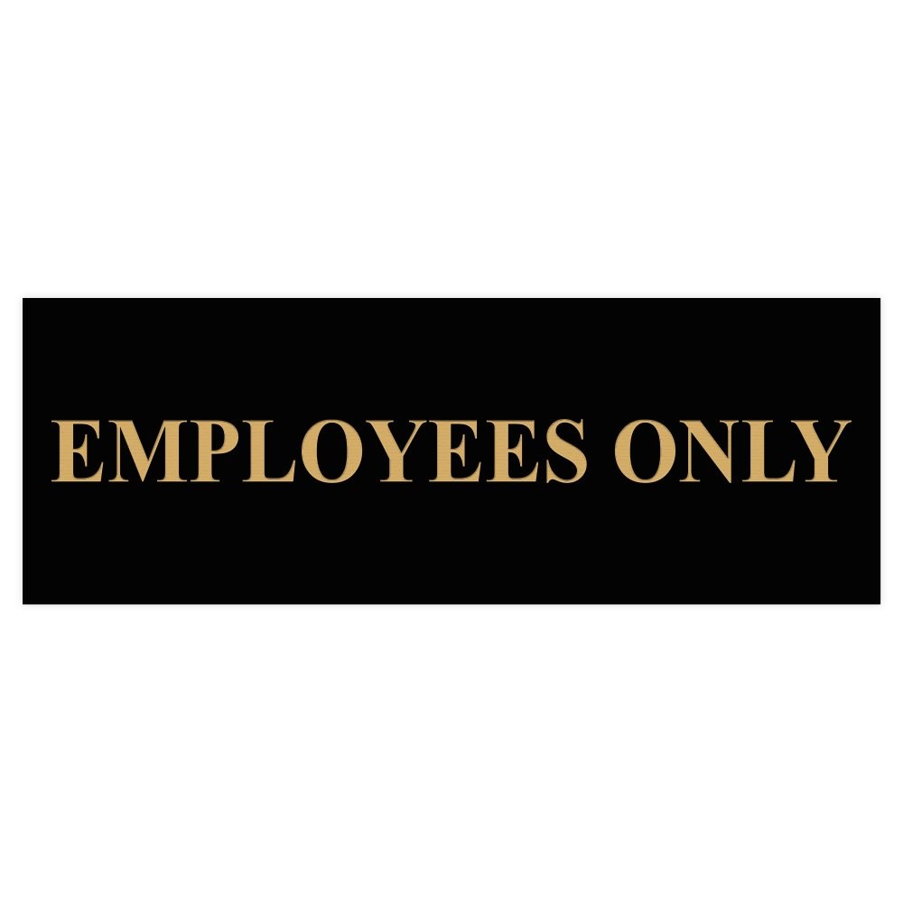 Employees Only Door Sign Small Black and Gold Self-Adhesive for Office