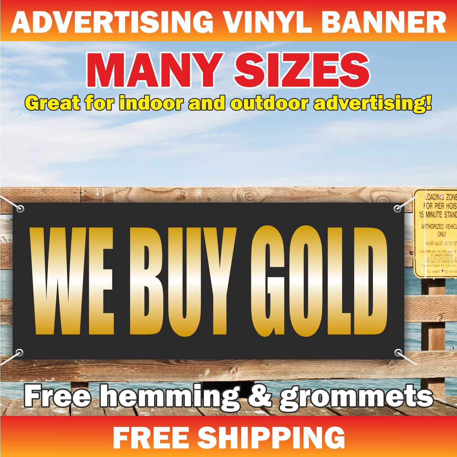 WE BUY GOLD Advertising Banner Vinyl Mesh Sign pawn shop cash Jewelry Silver