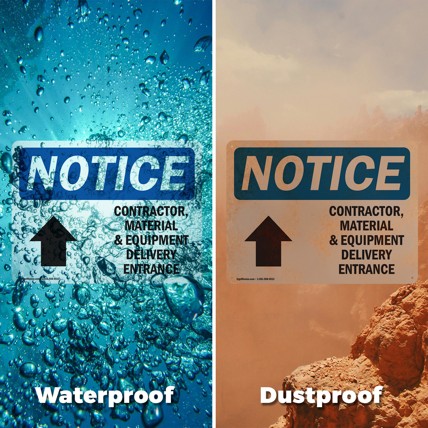 (2 Pack) Contractor Material And Equipment OSHA Notice Sign Decal Metal Plastic