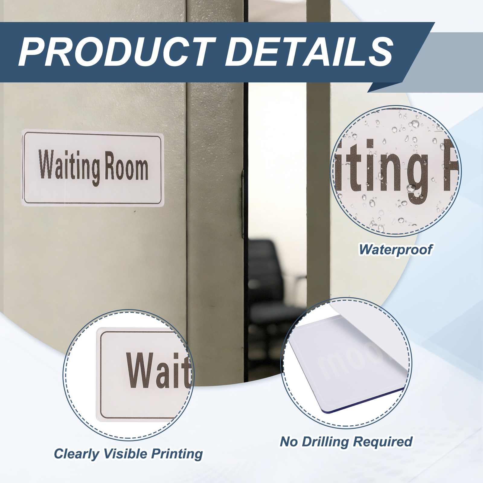 9″x3″ Waiting Room, 1Pcs Room Door Sign, Beige with Charcoal Gray Text