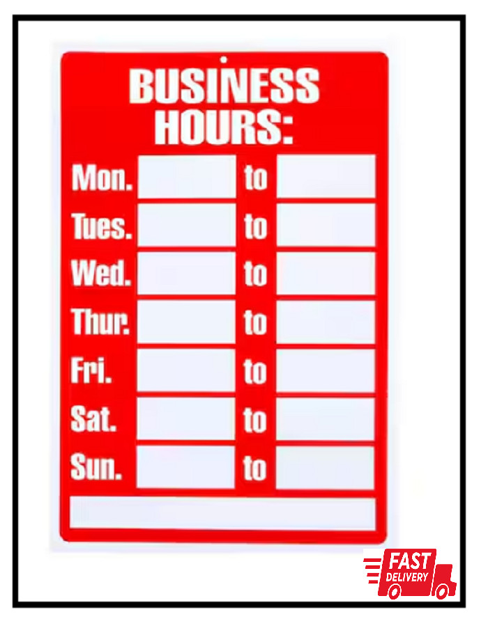 Business Hours Sign for Glass Door, Hours of Operation, Store Hours for Retail