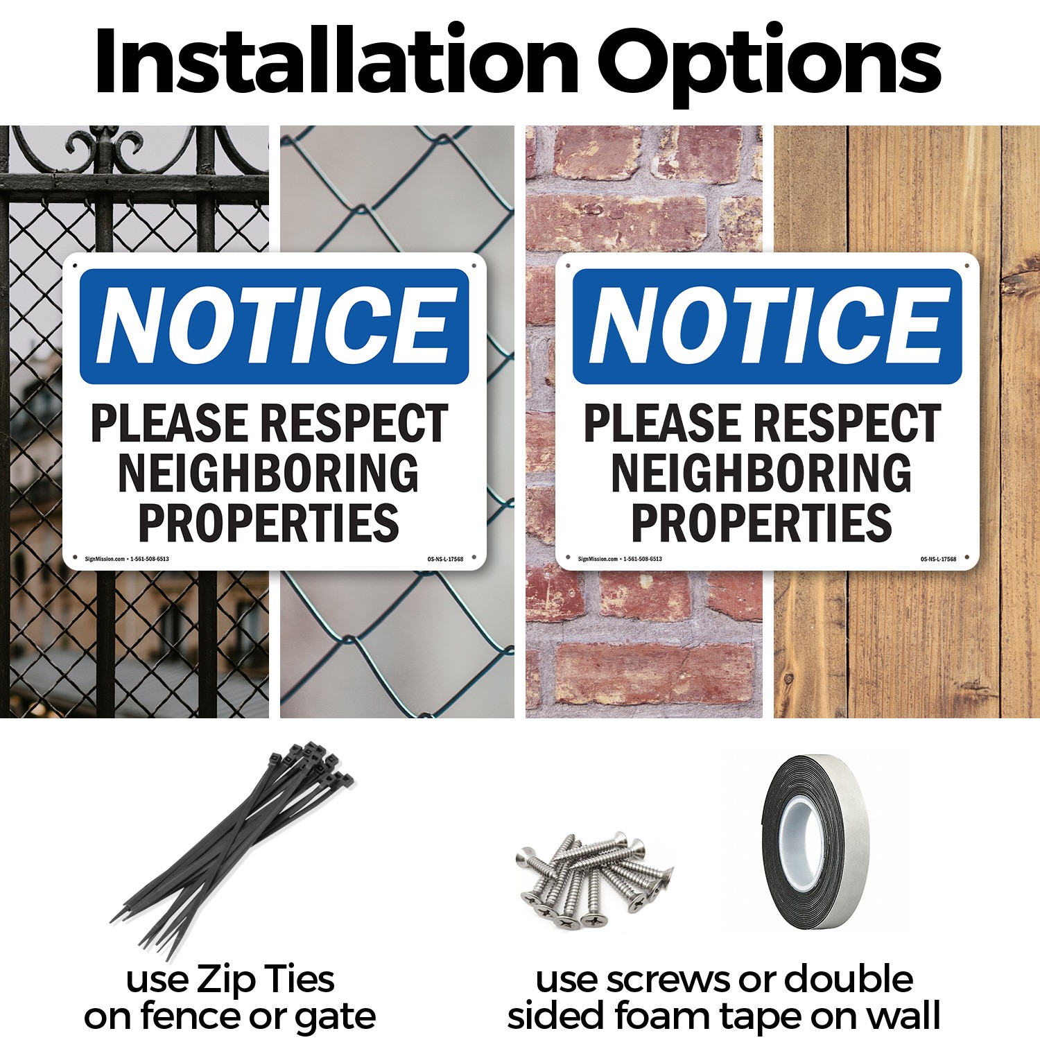 Please Respect Neighboring Properties OSHA Notice Sign Or Decal – 5 or 10 Pack