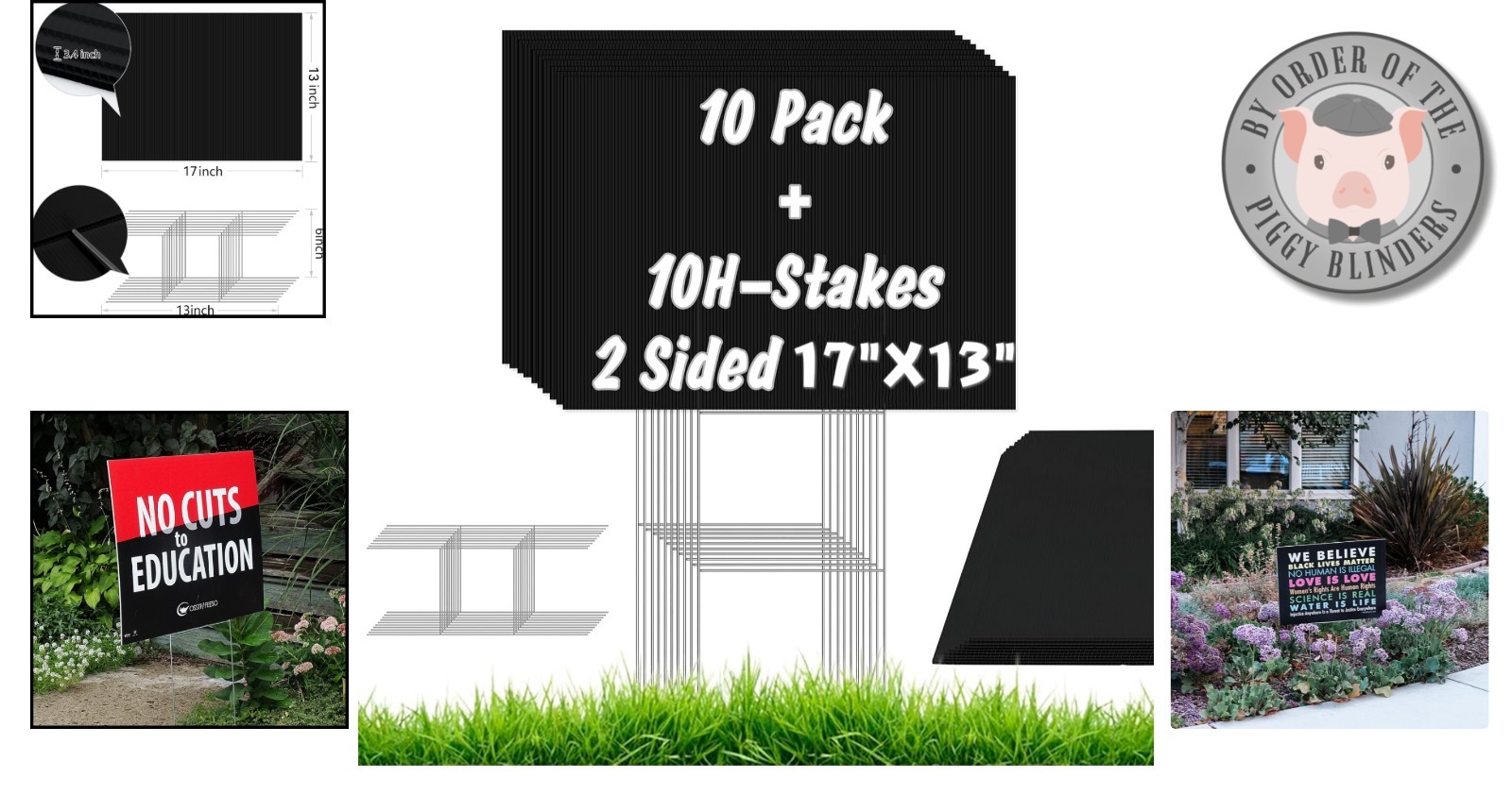 10 Pack Black Blank Yard Signs 17×13 Inches – Durable & Weatherproof for Events