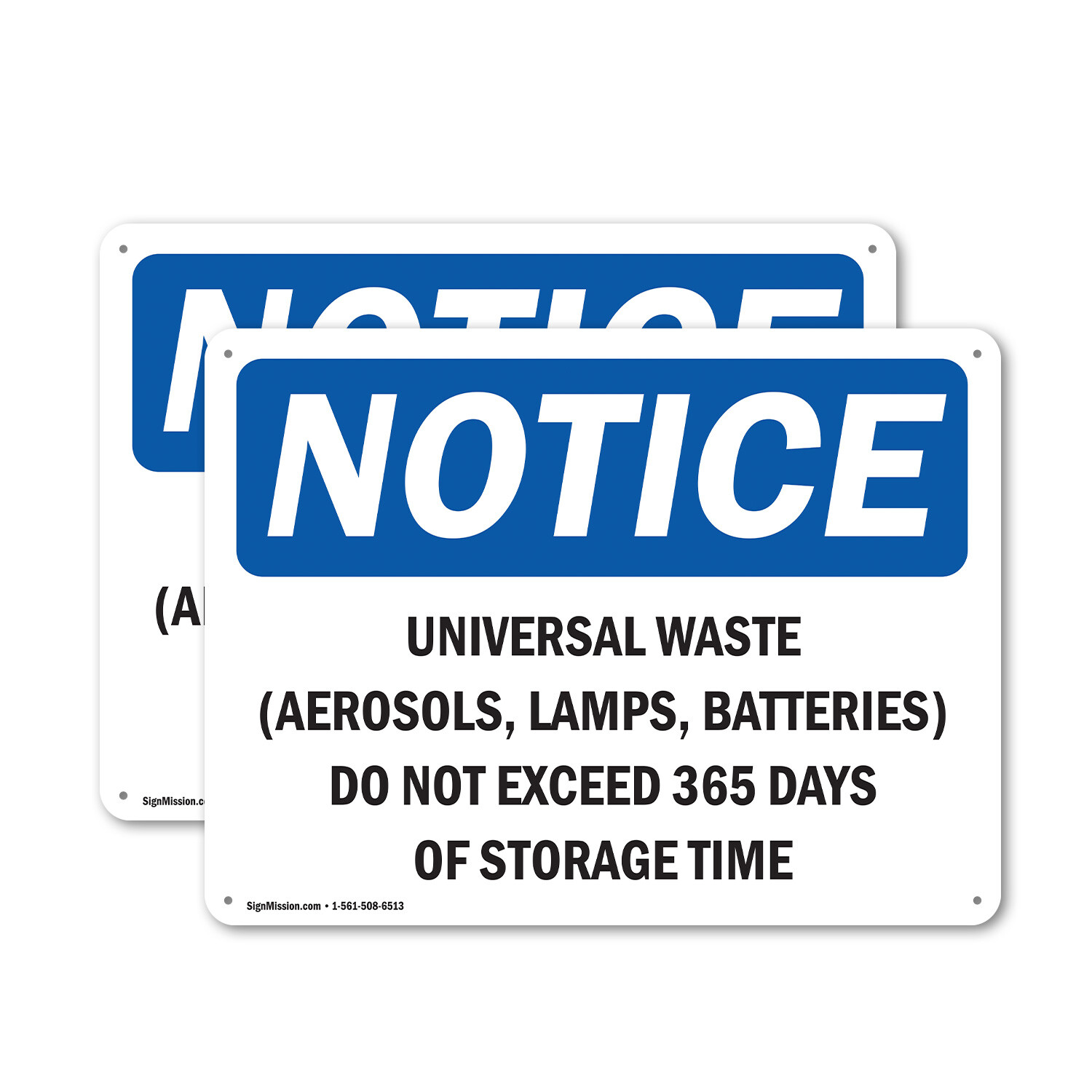 (2 Pack) Universal Waste (Aerosols Lamps Batteries) OSHA Notice Sign Decal Metal