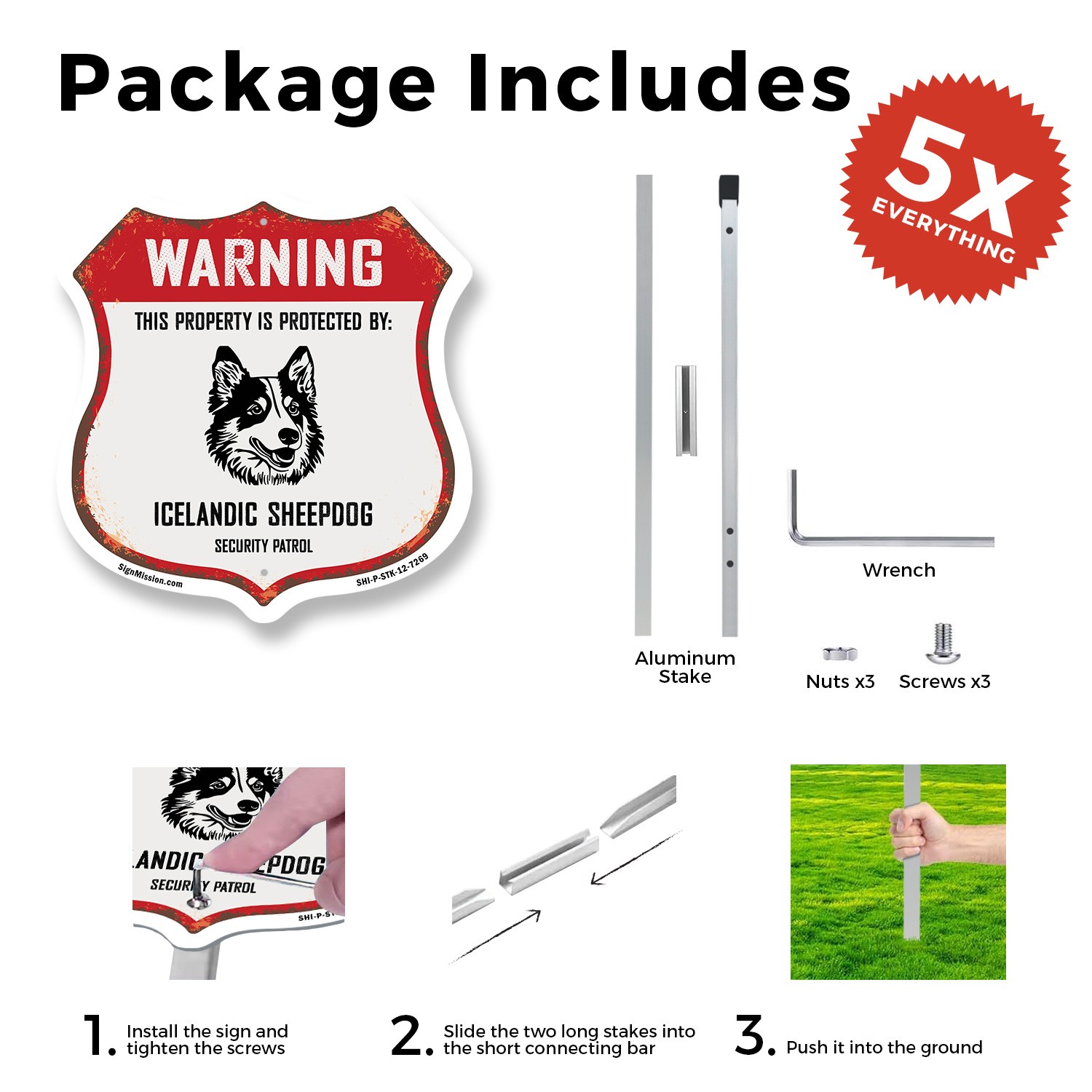 Warning Property Protected by Icelandic Sheepdog Made in Shield Sign With Stake