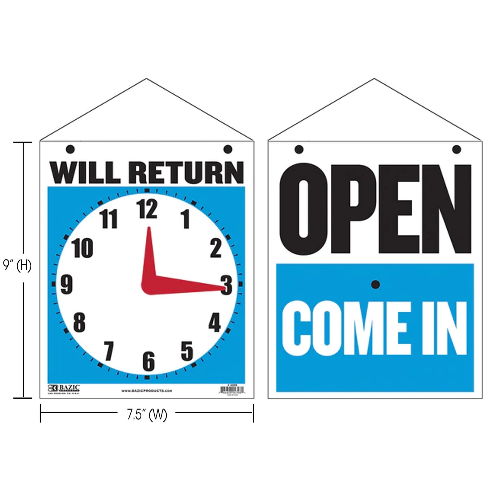 Bazic Open Sign 7.5″X9″, Clock Will Return Will Be Back, Double Sides