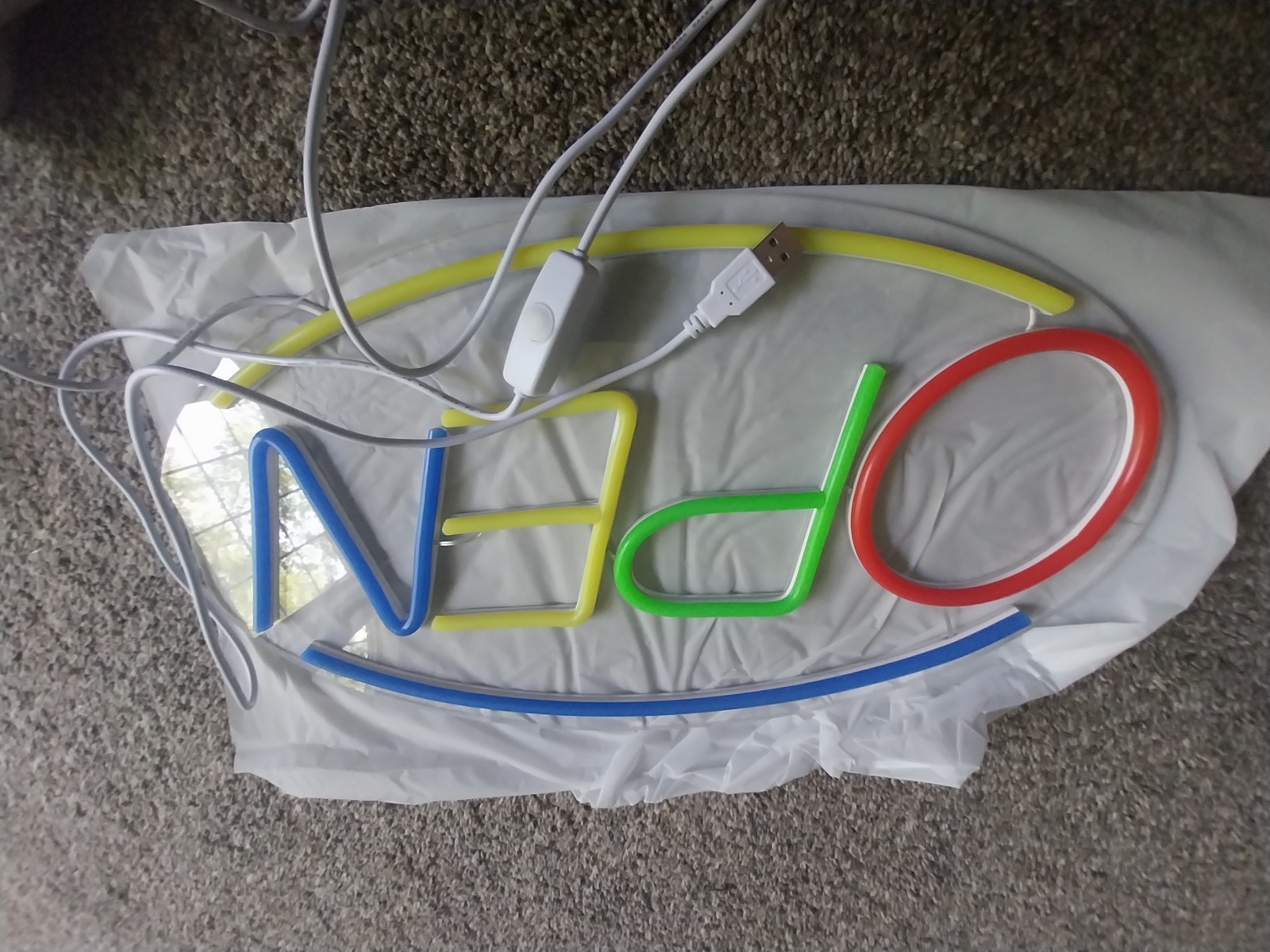lit Sign “OPEN” multi-colored Illuminated Acrylic Multicolor business sign, fun.