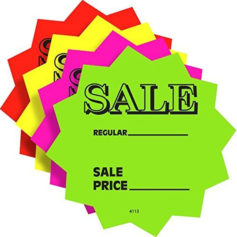 100 3″ Sale Price Signs Fluorescent Neon Die Cut Solar Star Burst Retail Cards 2