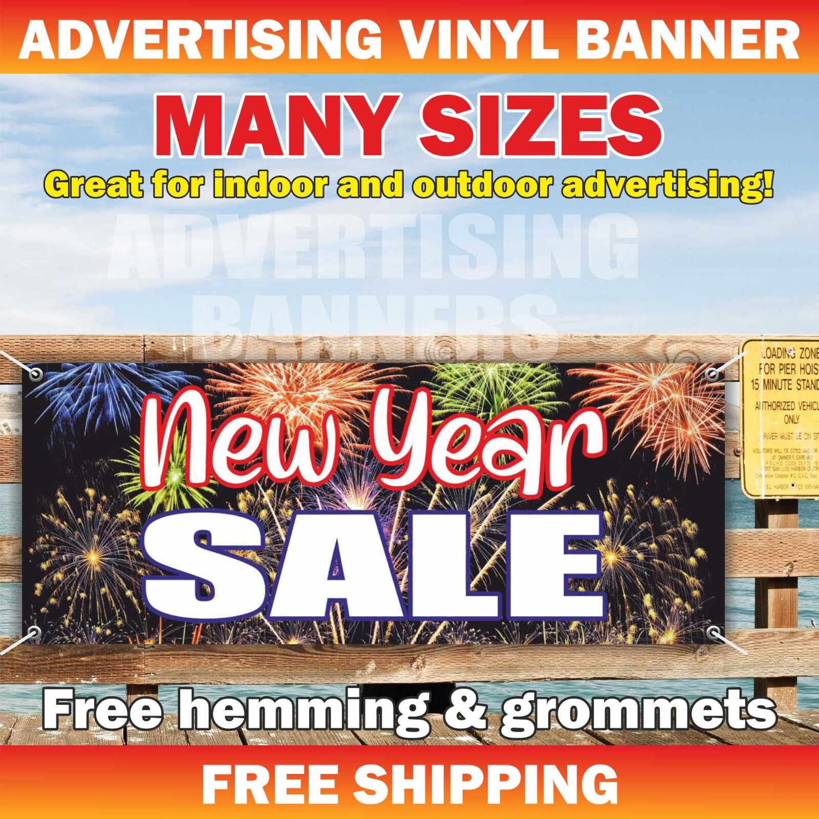 New Year SALE Advertising Banner Vinyl Mesh Sign Merry Christmas Holidays Xmas