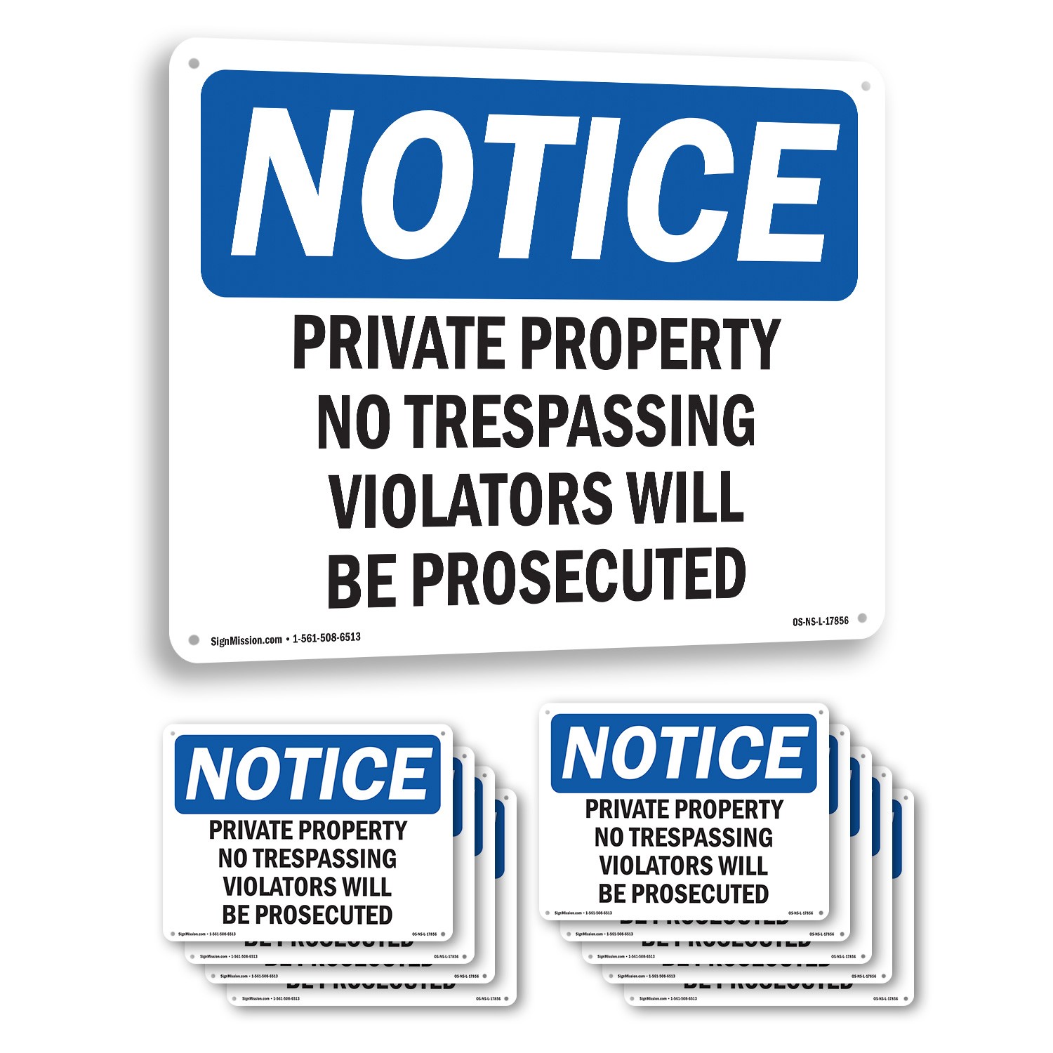 Private Property No Trespassing Violators OSHA Notice Sign, Decal 5 or 10 Pack