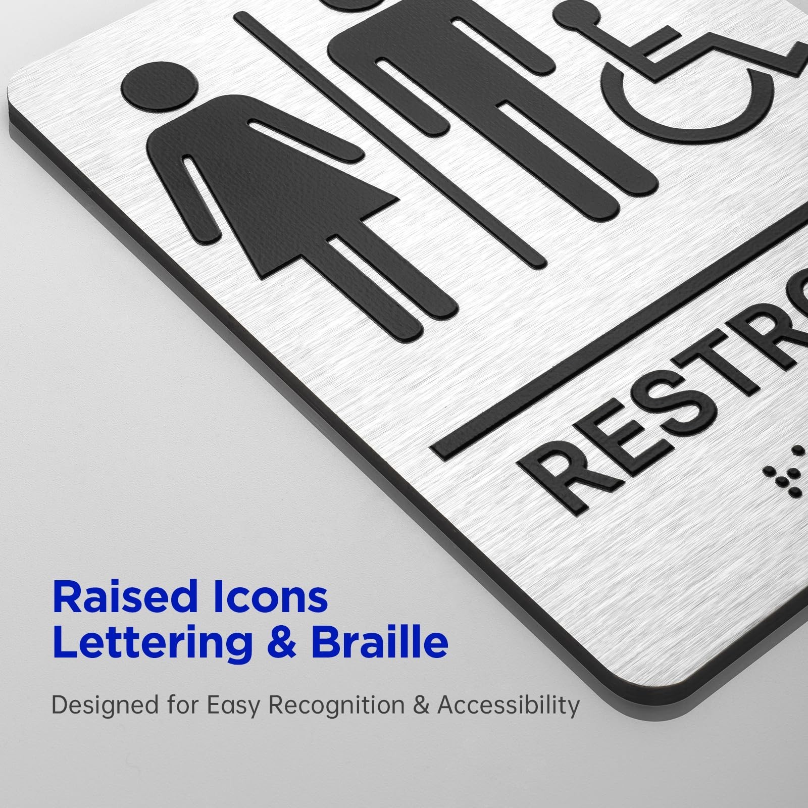 Restroom Sign for Business, Brushed Aluminum ADA Compliant Braille Unisex Bat…
