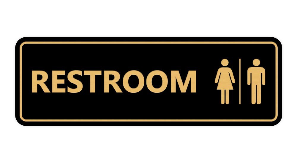1 Pack All Gender Restroom Sign, Black Gold, Large, Standard, Wall, Bathroom