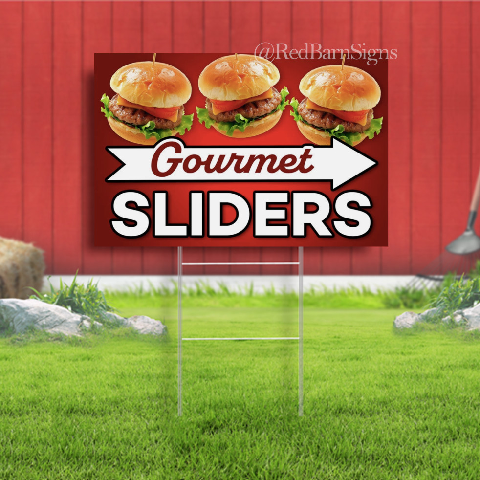Gourmet Sliders Indoor Outdoor Yard Sign with metal stakes