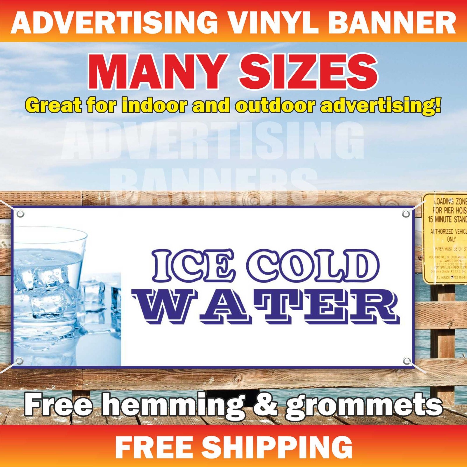 ICE COLD WATER Advertising Banner Vinyl Mesh Sign tea juice lemonade frozen bar
