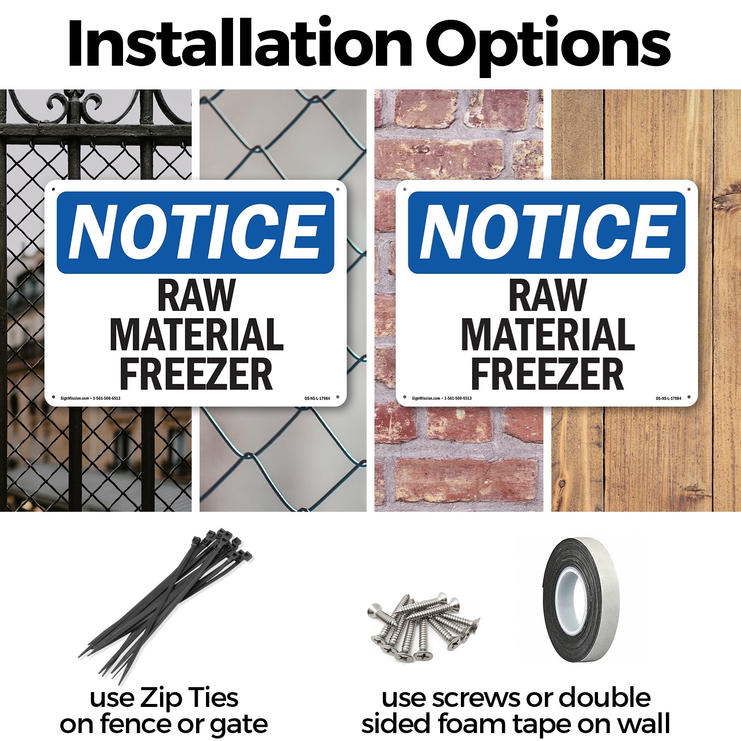 Raw Material Freezer OSHA Notice Sign Metal, Plastic, Or Decal – 5 or 10 Pack