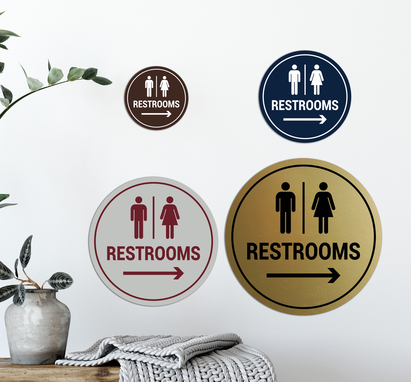 Circle Restrooms Right Arrow Sign