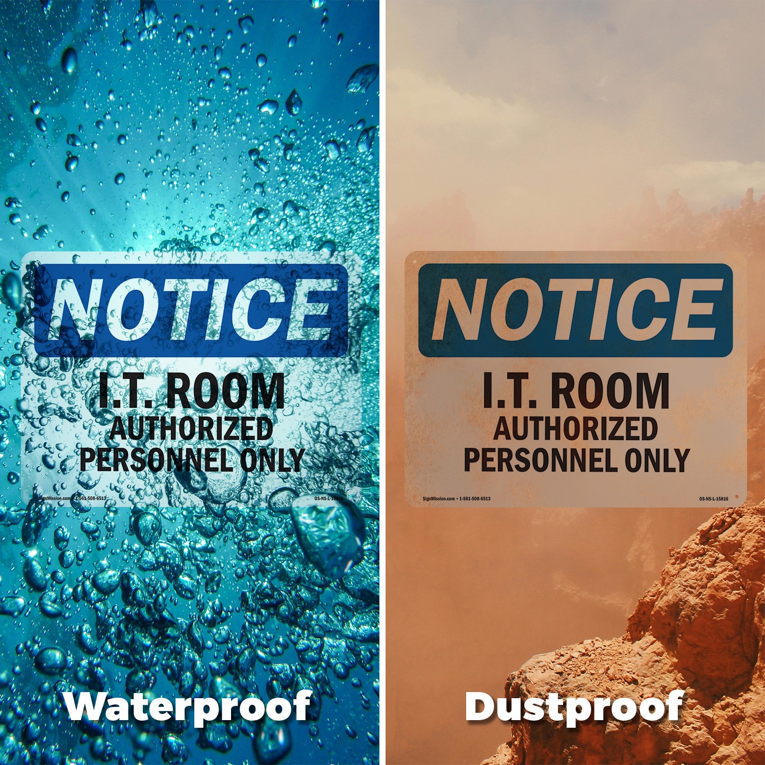 I.T. Room Authorized Personnel Only OSHA Notice Sign Or Decal – 5 or 10 Pack