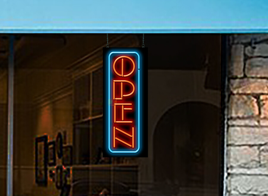 Vertical Open Neon Sign | Jantec | 13″ x 32″ | Tattoo Store Shop Diner Cafe