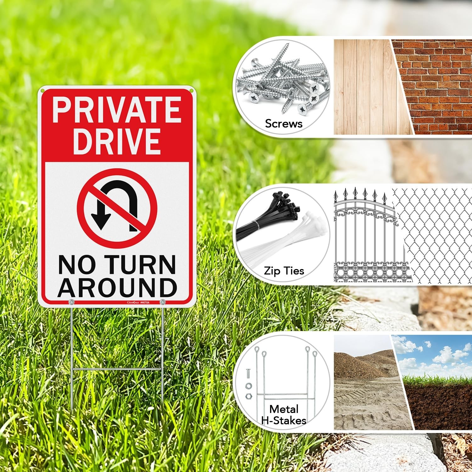 Private Driveway No Turn Around Signs – Reflective Aluminum, Waterproof, 14×10 i