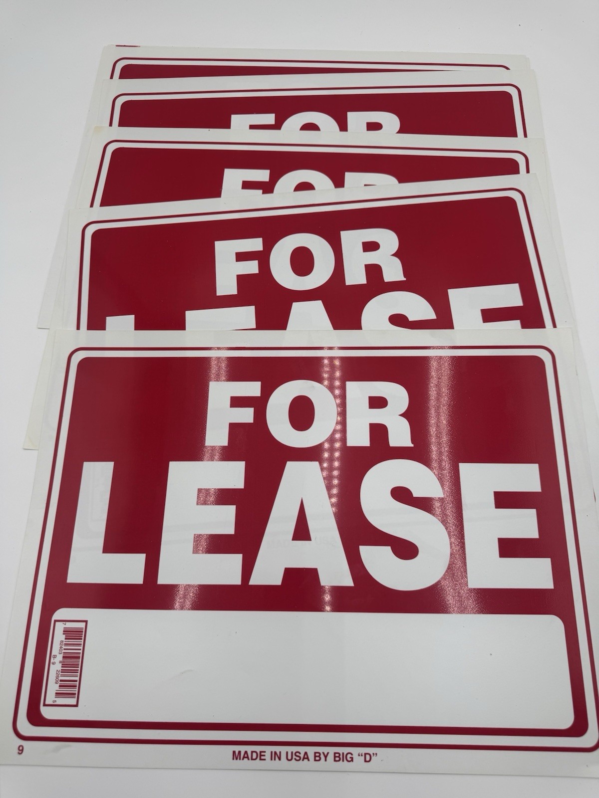 5 Pack – For Lease Sign, 9″ X 12″ , Durable Plastic, Weatherproof Highly Visible