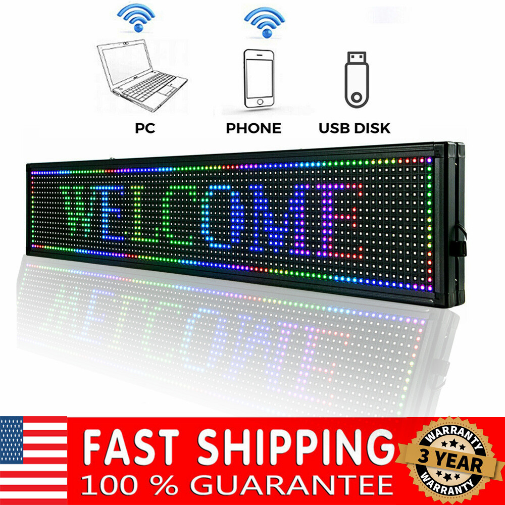 40″X8″ LED Scrolling Sign RGB 7-Color Programble Outdoor Advertising Board wifi